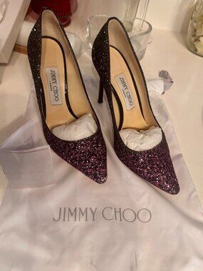 Jimmy Choo London Purple Glitter Romy Pointed Toe Shoes